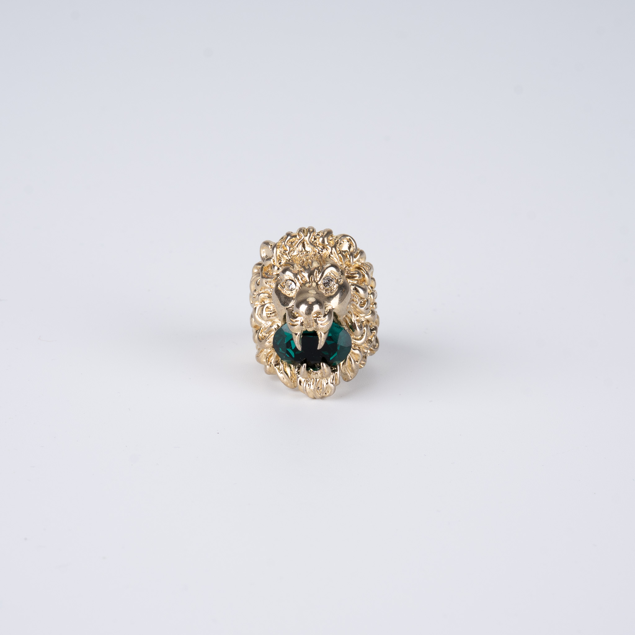Gucci Ring Lion Head Messing Kristall Grün Herren