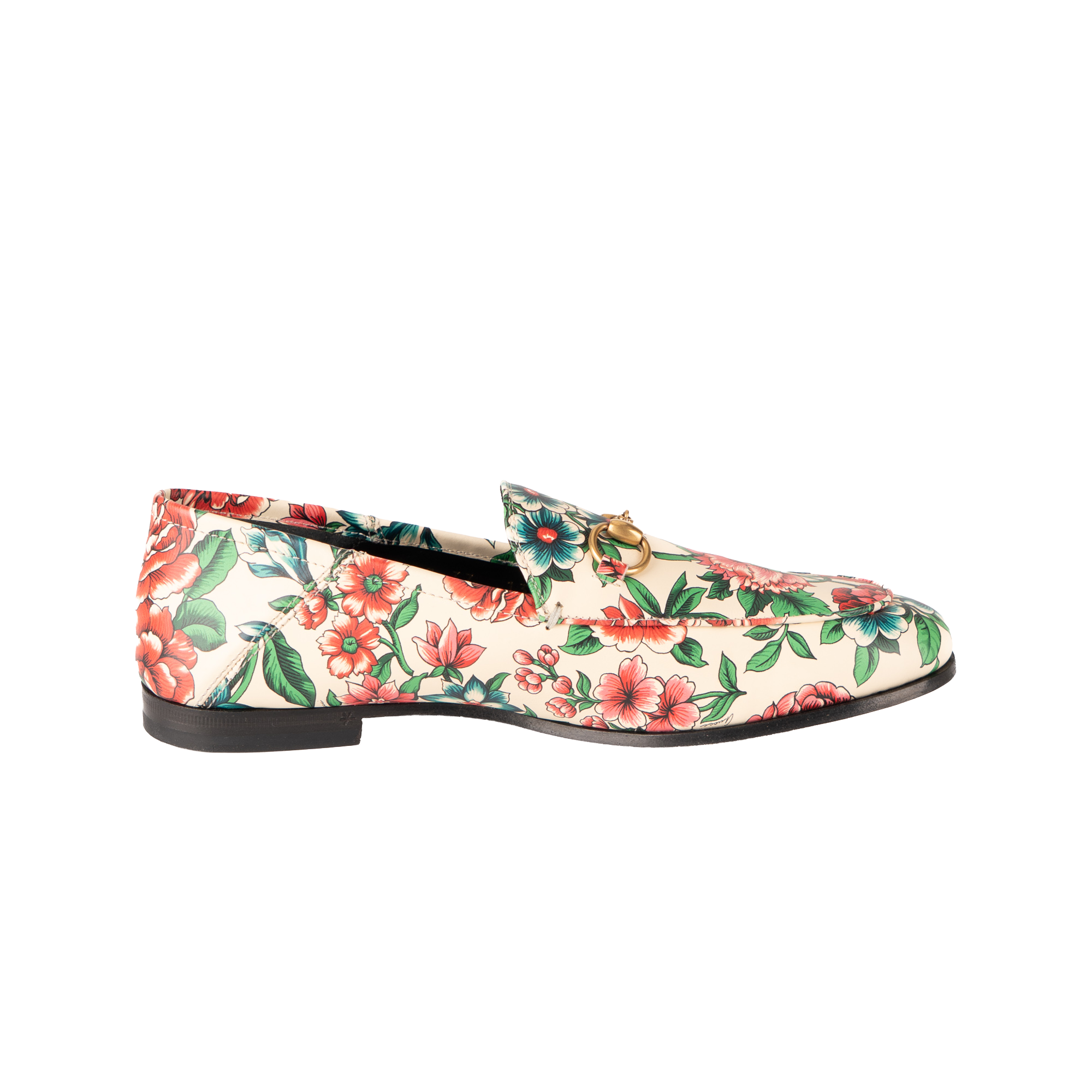 Gucci Wexford Brit Roses Horsebit Loafers Leather White Pink Women US 7