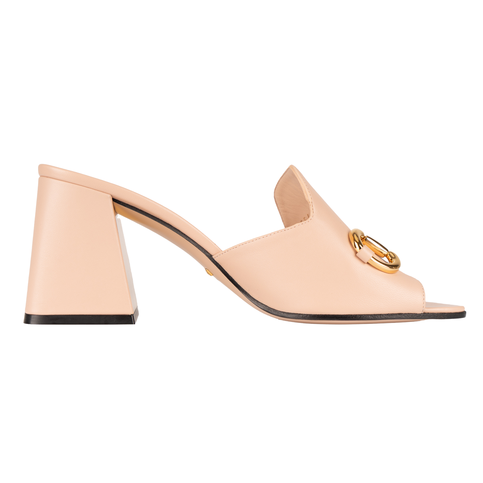 Gucci Horsebit Heeled Slide Sandals Skin Rose Leather Women US 10.5